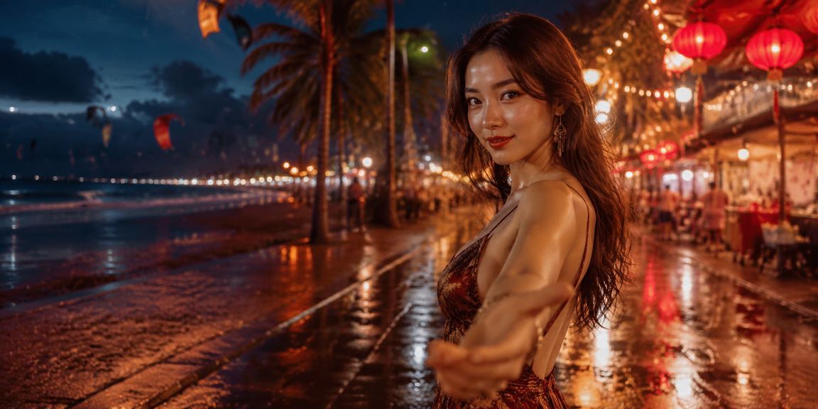 Màn hình xổ số tại chợ đêm Mũi Né dưới ánh đèn lung linh buổi tối